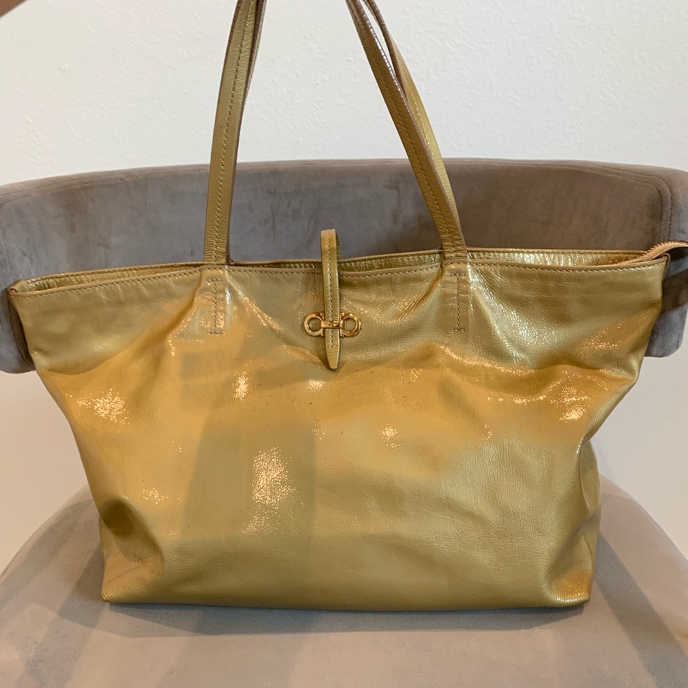 Salvatore Ferragamo Gold-Toned Leather Handle Bag